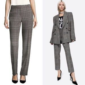 ESCADA Glen Plaid Check Virgin Wool‎ Blend High Waist Straight Leg Trousers 8